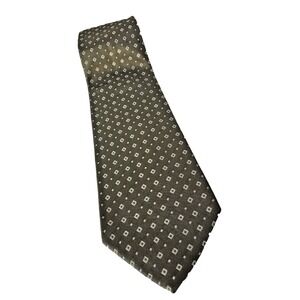 Ermenegildo Zegna Men Silk Tie Olive Green Micro-Geometric Diamond Dot Print Lux